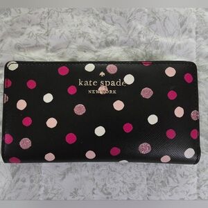 Kate Spade Black and Pink Polka Dot Wallet